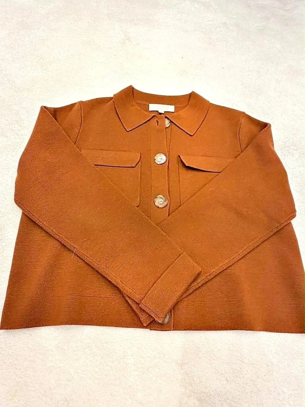 Sezane Betty Long Sleeve Collared Top in Hazelnut Size Small Like New